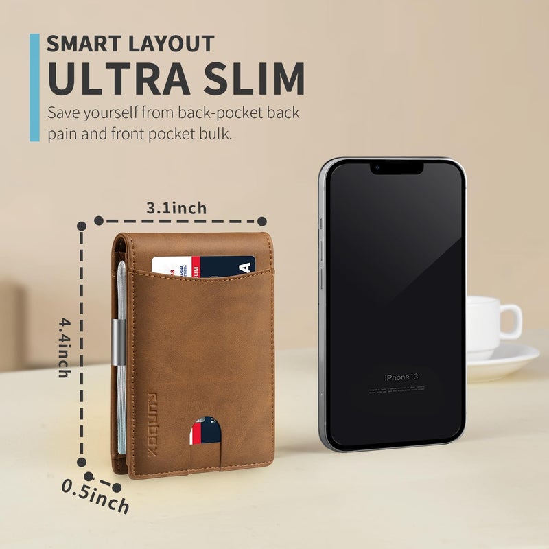 RUNBOX Slim Novelty Wallets for Men RFID Blocking 11 Card Holder Minimalist Small Leather Bifold Men's Front Pocket Wallet Gift Box - Image 3